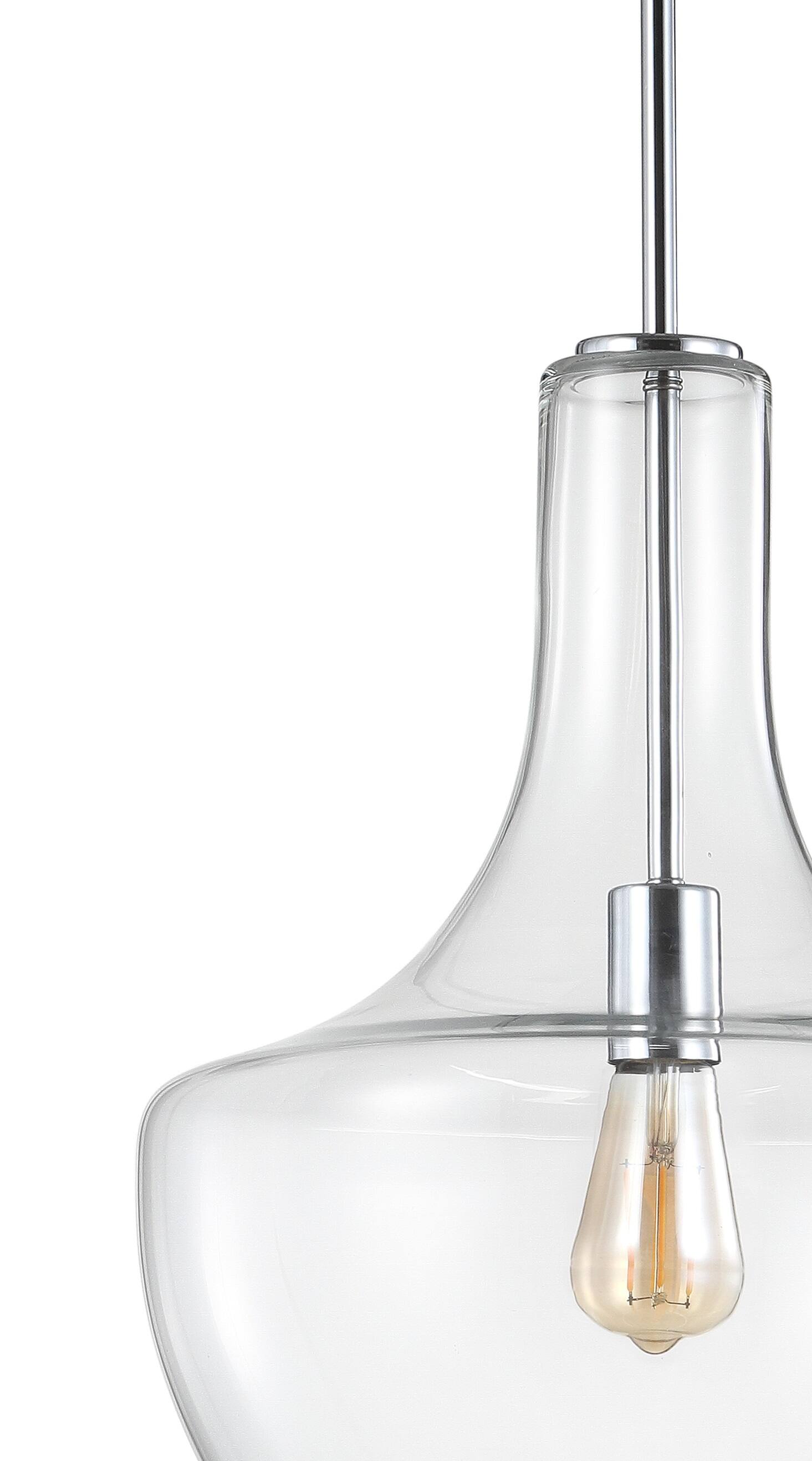 Alt View 4. Jonathan Y - Watts 13.25" 1-Light Mid-Century Modern Iron/Glass LED Pendant, Chrome/Clear - Chrome/Clear.
