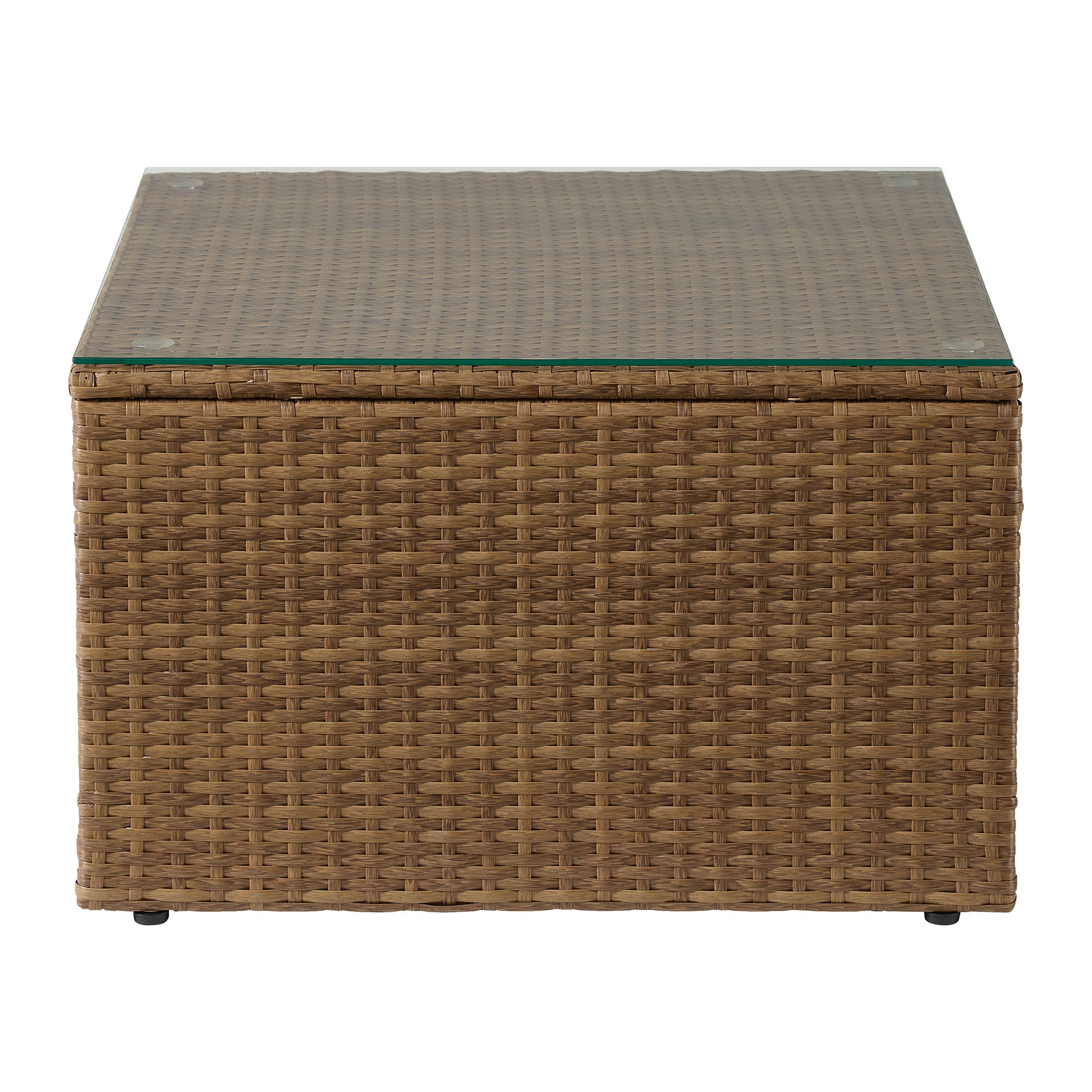 Alaterre Furniture - Montara Wicker Outdoor Coffee Table 25.5” Square Weather-Resistant Small Patio Table with Tempered Glass Top - Tan