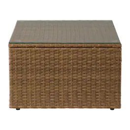 Alaterre Furniture - Montara Wicker Outdoor Coffee Table 25.5” Square Weather-Resistant Small Patio Table with Tempered Glass Top - Tan