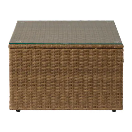 Front. Alaterre Furniture - Montara Wicker Outdoor Coffee Table 25.5” Square Weather-Resistant Small Patio Table with Tempered Glass Top - Tan.