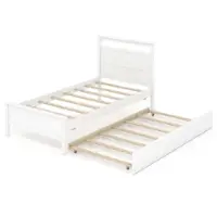 Costway Twin Size Platform Bed with Trundle Pull-out Trundle Headboard & Footboard - White - Front_Zoom
