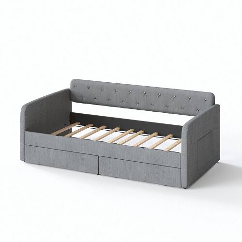 Alt View 9. Winado - Twin Size Daybed with 2 Storage Drawers and Pockets, Chenille Upholstered Comfy Sleeper Couch Sofa Bed for Living Room - Chenille Grey.