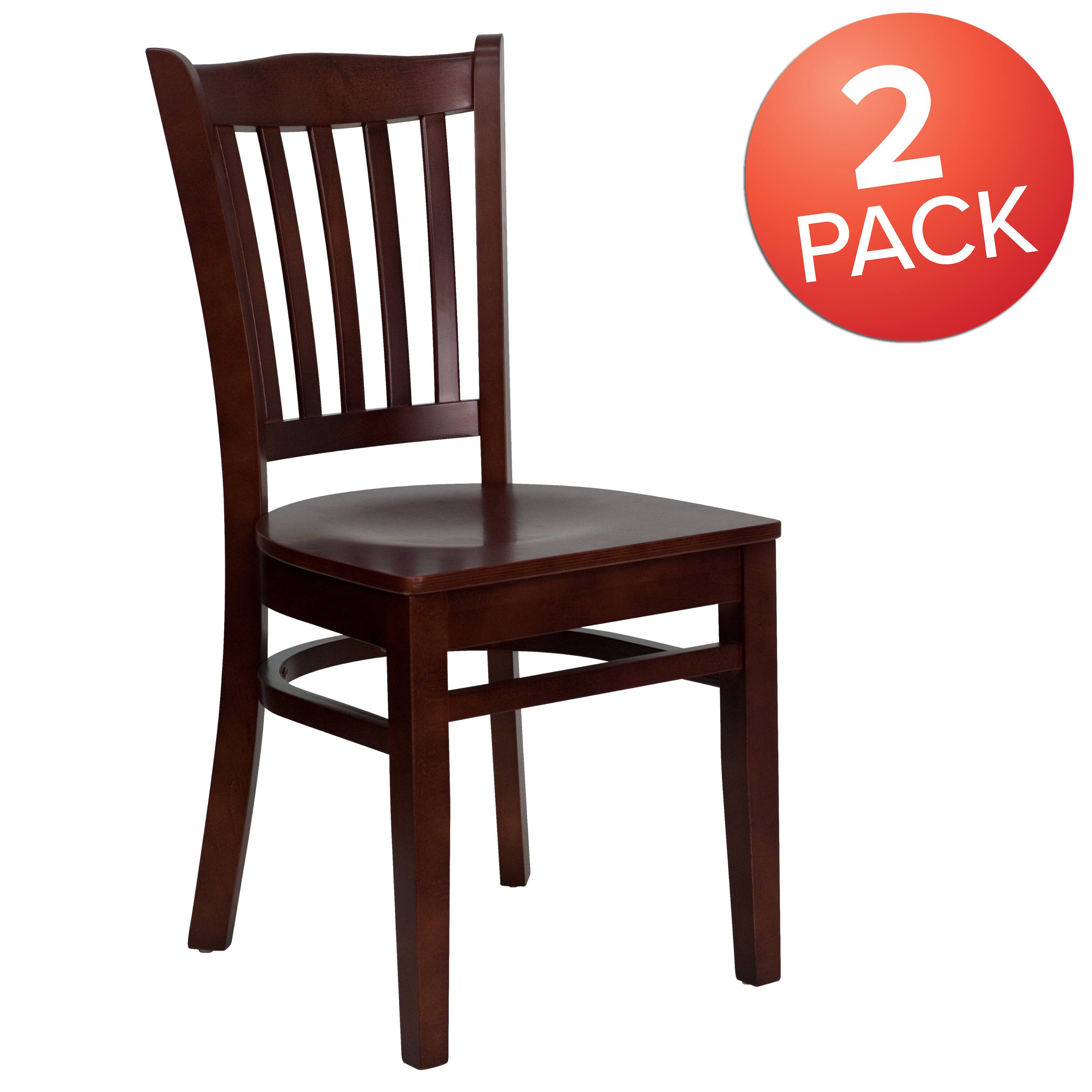 Alt View 1. Emma + Oliver - 2 Pack Vertical Slat Back Wooden Restaurant Chair - Mahogany Wood Seat/Mahogany Wood Frame.