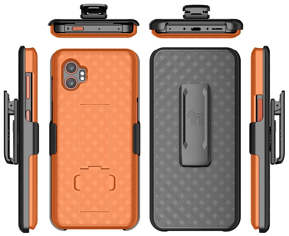 Alt View 8. Nakedcellphone - Combo for Samsung Galaxy XCover7 Pro Phone - Slim Case with Stand and Belt Clip Holster - Orange.