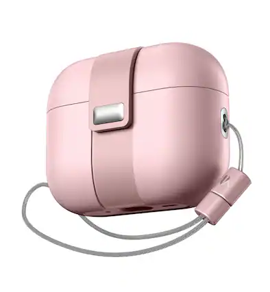 Front. SURITCH - Magnetic Lock Bumper Case for AirPods Pro 3, Handbag-Style Shockproof Cover Wireless Charging Compatible - Pink.