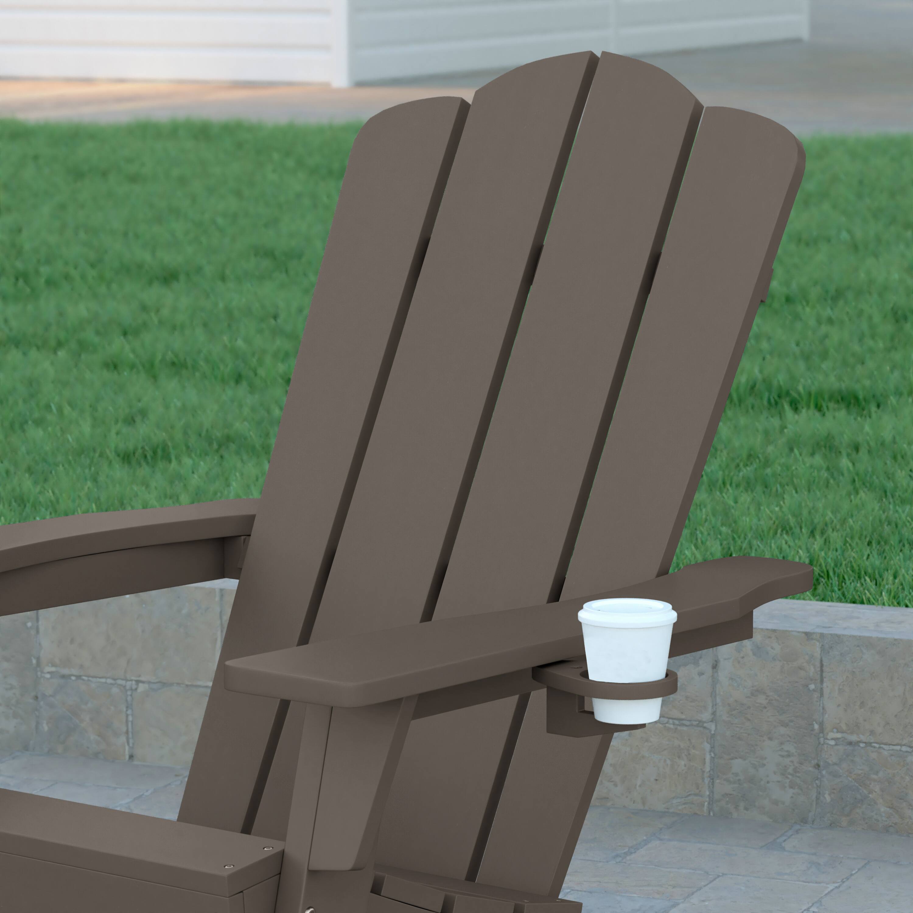 Alt View 5. Emma + Oliver - Tiverton Set of 4 Adirondack Chairs with Cup Holders, Weather Resistant HDPE Adirondack Chairs - Brown.