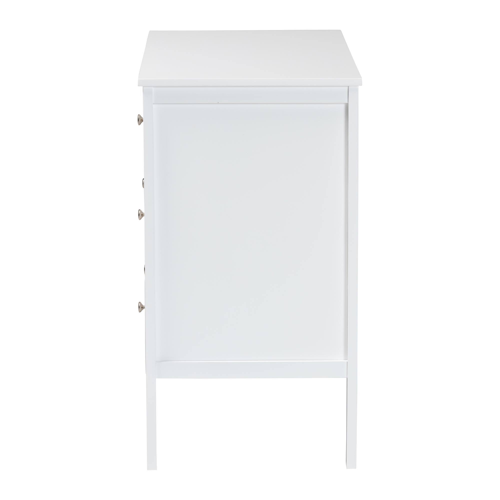 Back. Baxton Studio - Lara Dresser - 6-Drawer Bedroom Storage Chest with Laser-Cut Geometric Overlay for Clothing and Organization - White.