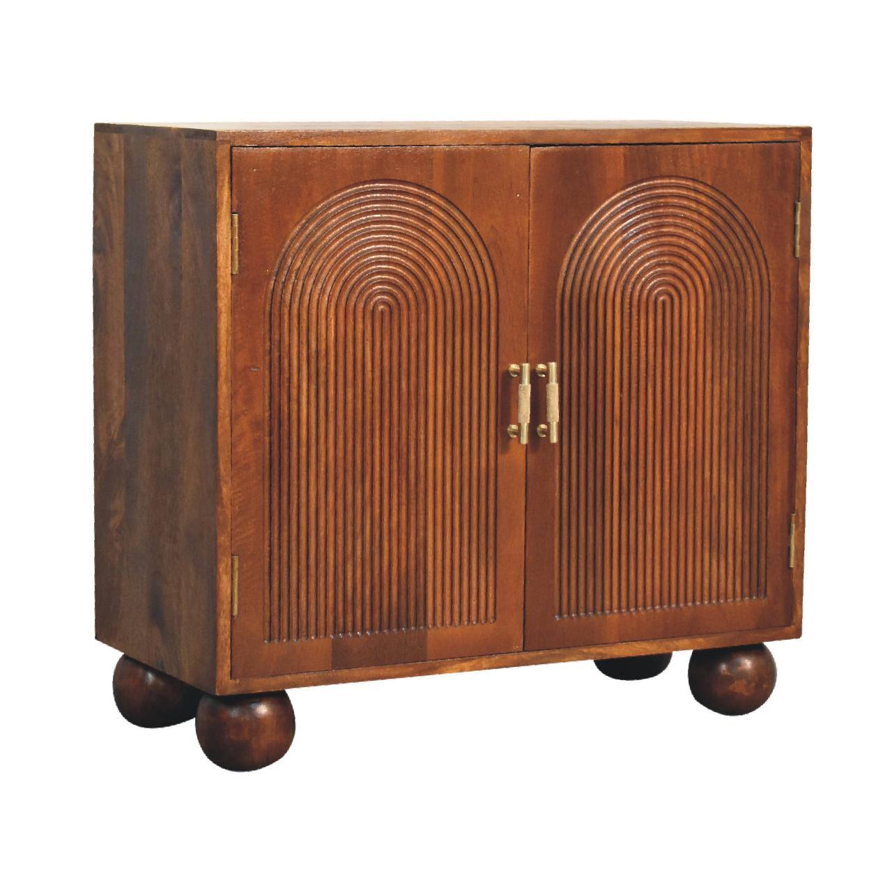 Angle. Artisan Furniture - Artisan Furniture Solid Wood Chestnut Carved Ball Cabinet - Chestnut.
