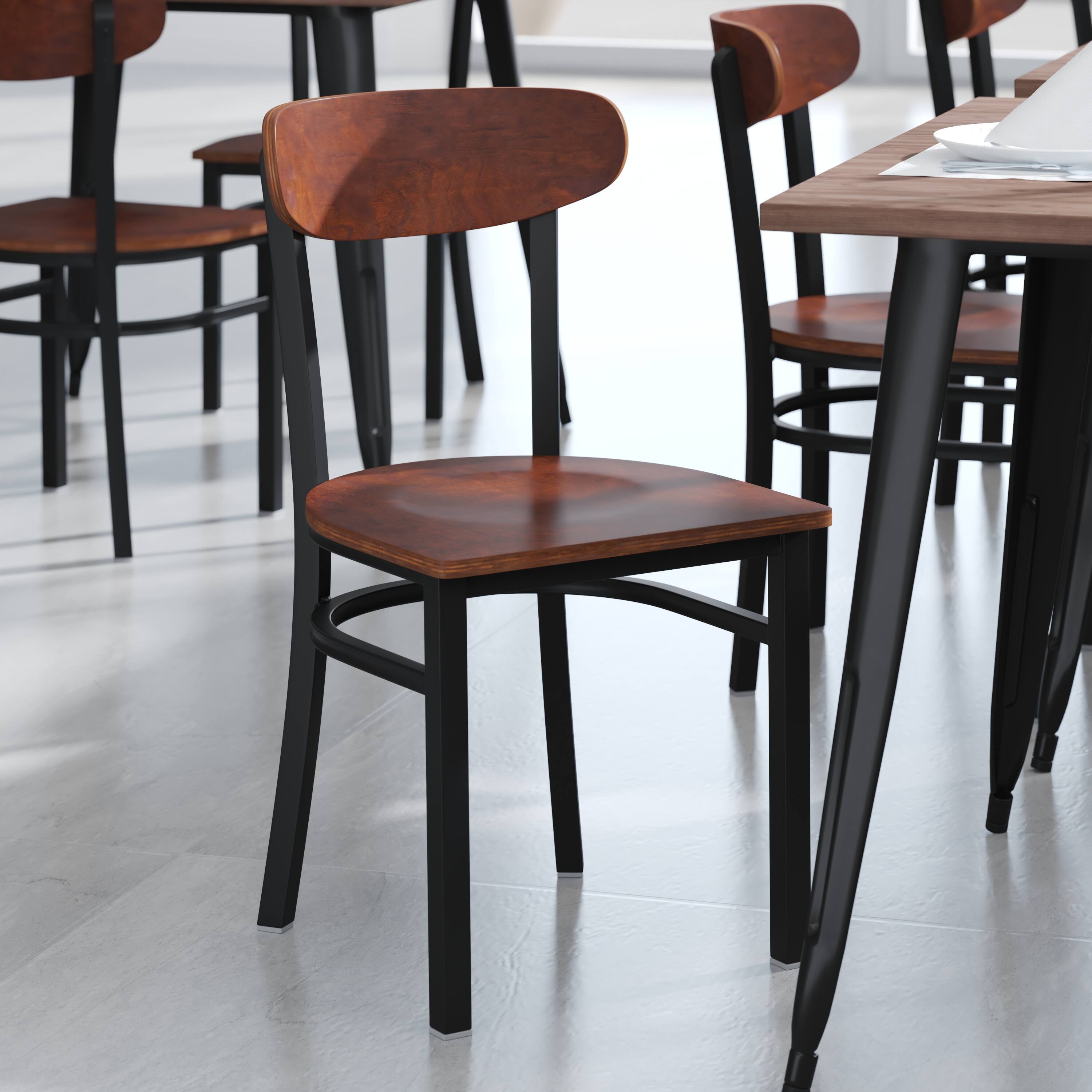 Alt View 2. Emma + Oliver - Yara Industrial Dining Chair with Rolled Steel Frame and Solid Wood Seat - 500 lbs. Static Weight Capacity - Walnut.