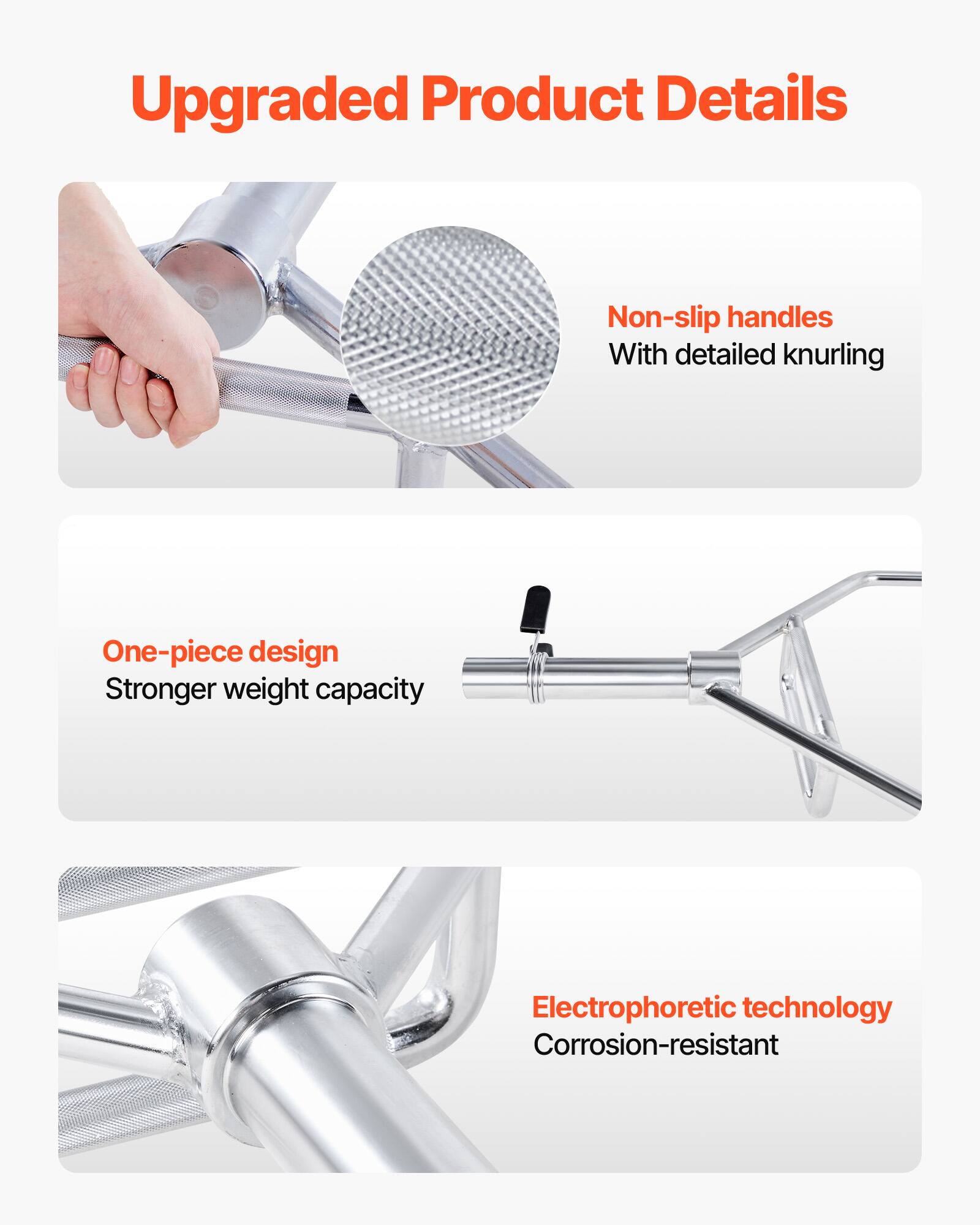 Upgraded Product Details

- Non-slip handles
  - With detailed knurling

- One-piece design
  - Stronger weight capacity

- Electrophoretic technology
  - Corrosion-resistant