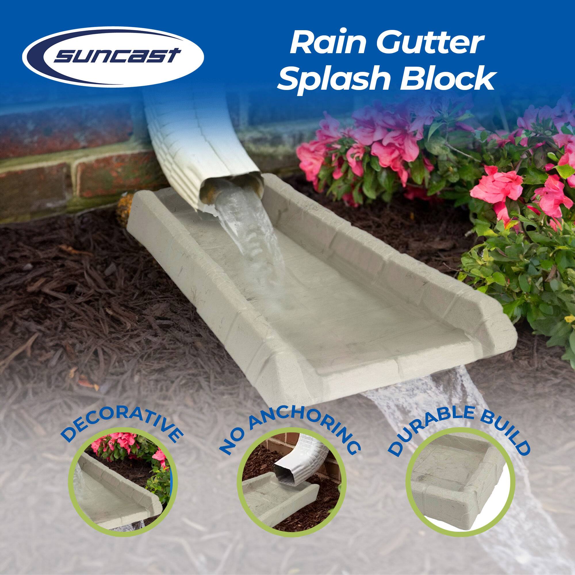 Suncast Rain Gutter Splash Block  
Decorative  
No Anchoring  
Durable Build