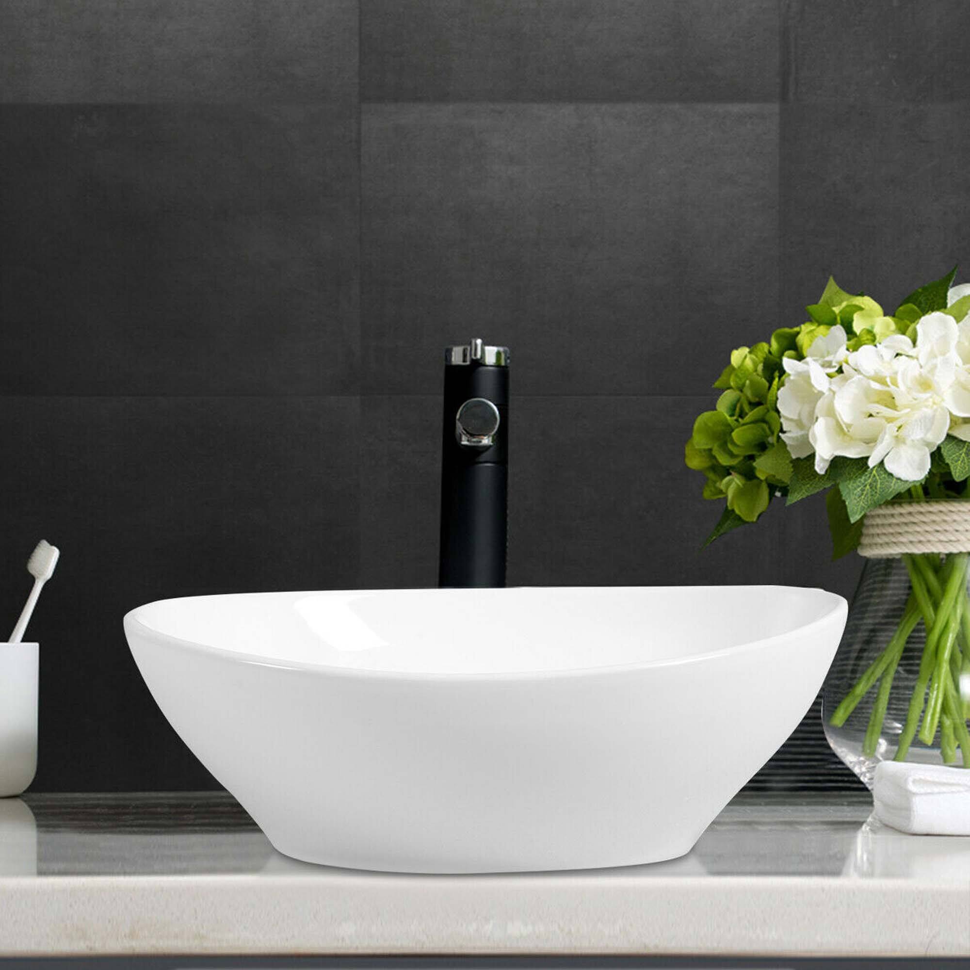 Alt View 1. Costway - Costway Oval Bathroom Basin Ceramic Vessel Sink Bowl Vanity Porcelain w/ Pop Up Drain - White.