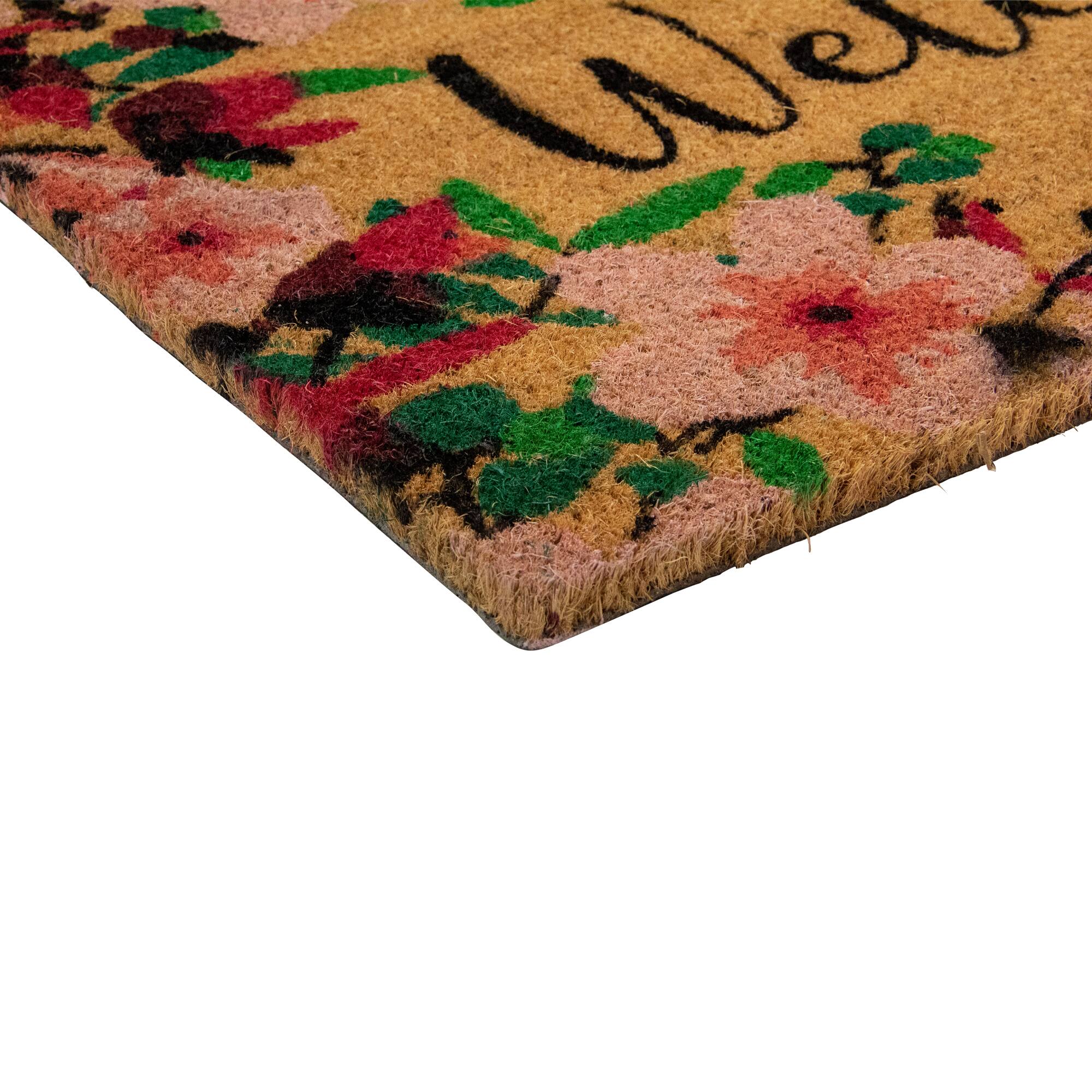 Alt View 4. Northlight - Natural Coir Blossoming Floral Outdoor Rectangular "Welcome" Doormat 18" x 30" - Brown.