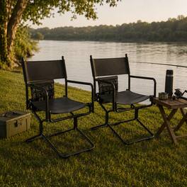 Anysun - 2-Pack Leather Heavy Duty Folding Camping Chair for Adults – Portable Outdoor Seat for Lawn, Fishing & Daily Use - Black