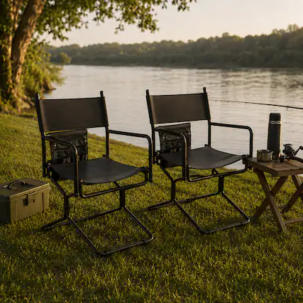 Front. Anysun - 2-Pack Leather Heavy Duty Folding Camping Chair for Adults – Portable Outdoor Seat for Lawn, Fishing & Daily Use - Black.