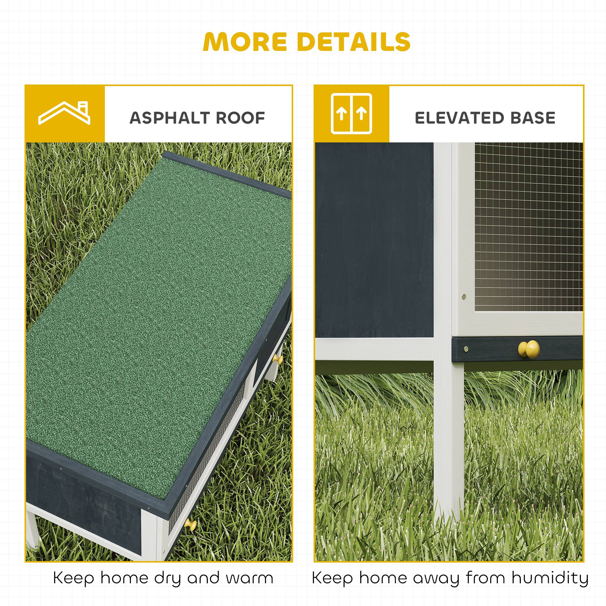 MORE DETAILS

ASPHALT ROOF  
Keep home dry and warm

ELEVATED BASE  
Keep home away from humidity