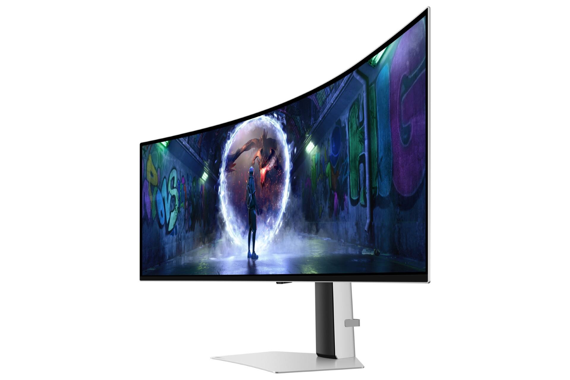 Back. Samsung - Samsung 49" Odyssey OLED G9 (G93SD) Dual QHD 240Hz Curved Gaming Monitor (DisplayPort, HDMI, USB Type-C) - Silver.