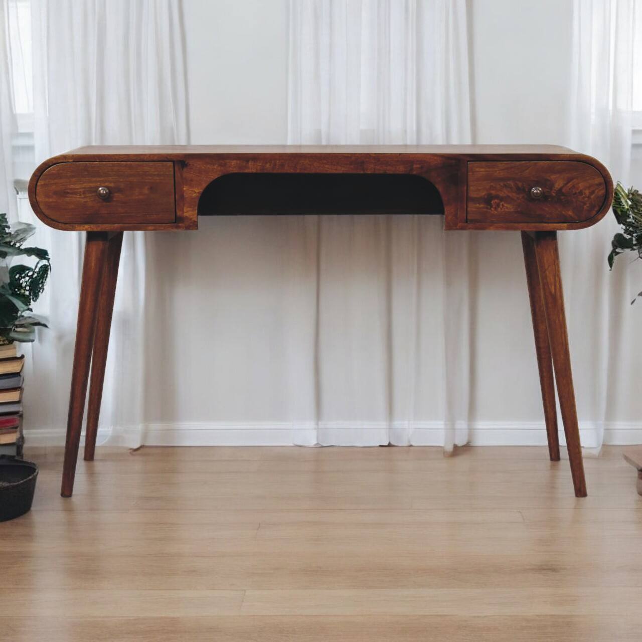 Angle. Artisan Furniture - Artisan Furniture Solid Wood Chestnut London Arch Writing Desk, 2 Drawers, Dark Brown - Dark Brown.