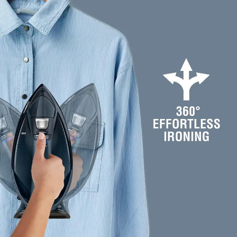 The text on the image reads: "360 Effortless Ironing."