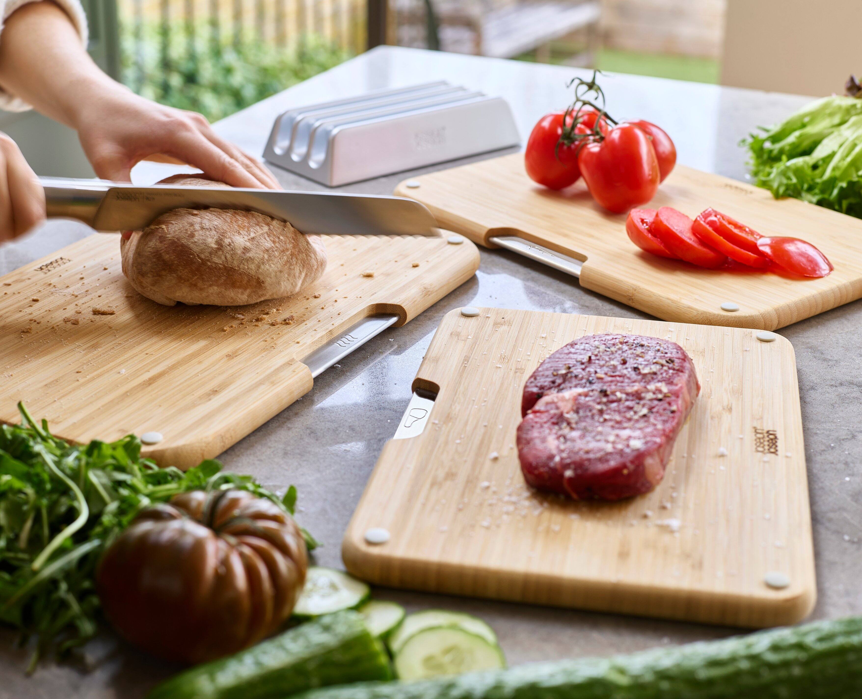Alt View 2. Joseph Joseph - Nest 3-piece Bamboo Cutting Board Set with Stand - Bamboo.