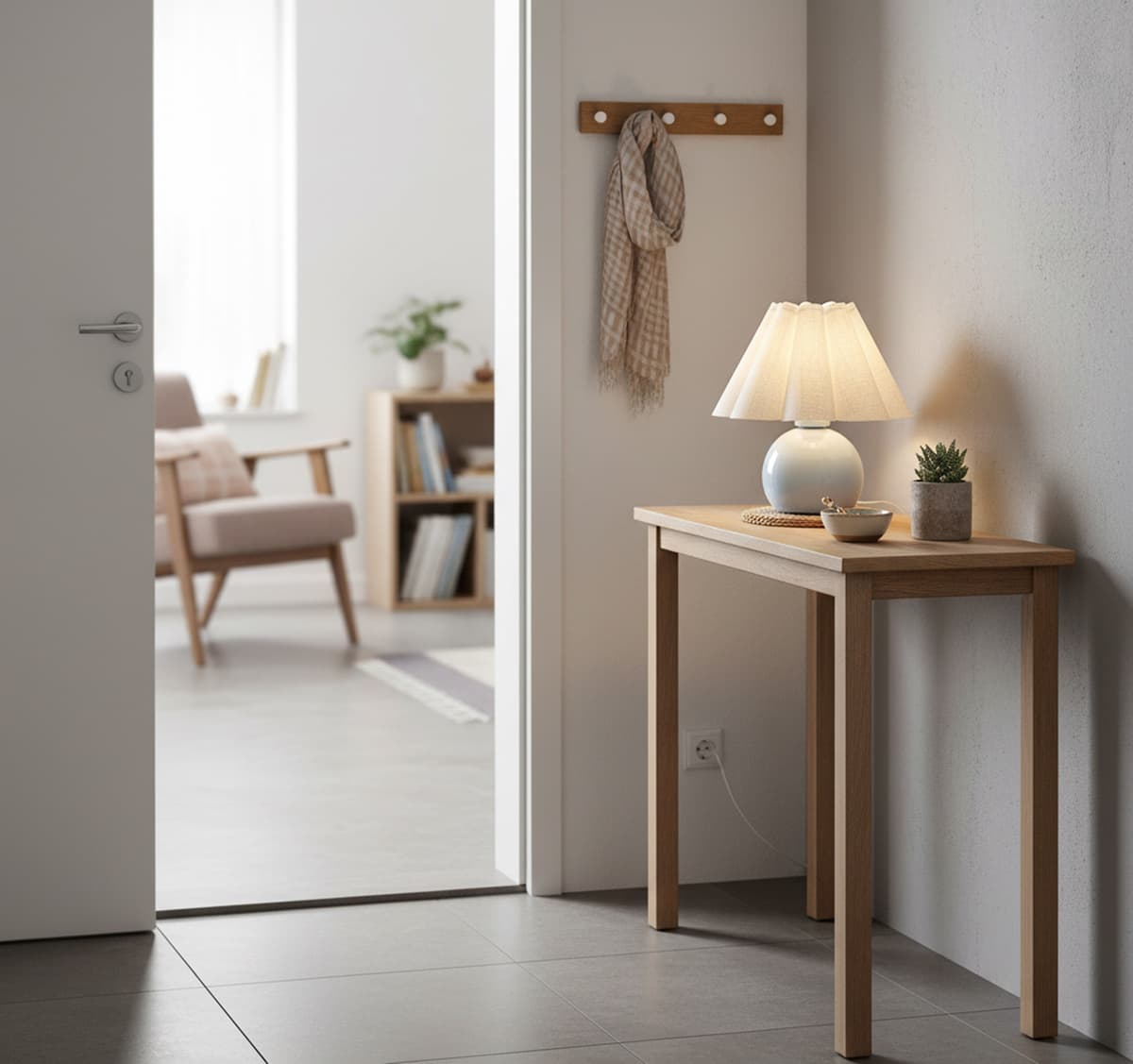 Alt View 3. FINEAK - Light Blue Small Scalloped Bedside Lamp - Compact for Small Spaces - Blue.