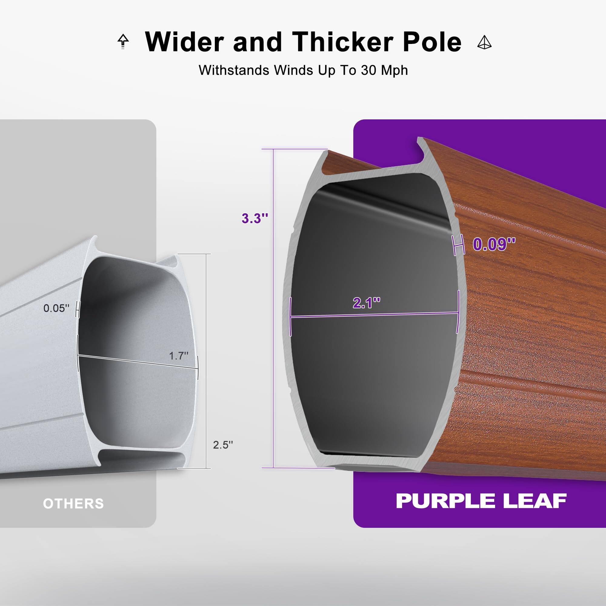 Wider and Thicker Pole  
Withstands Winds Up To 30 Mph  

3.3" H  
0.09"  
0.05"  
2.1"  
1.7"  
2.5"  

OTHERS  
PURPLE LEAF