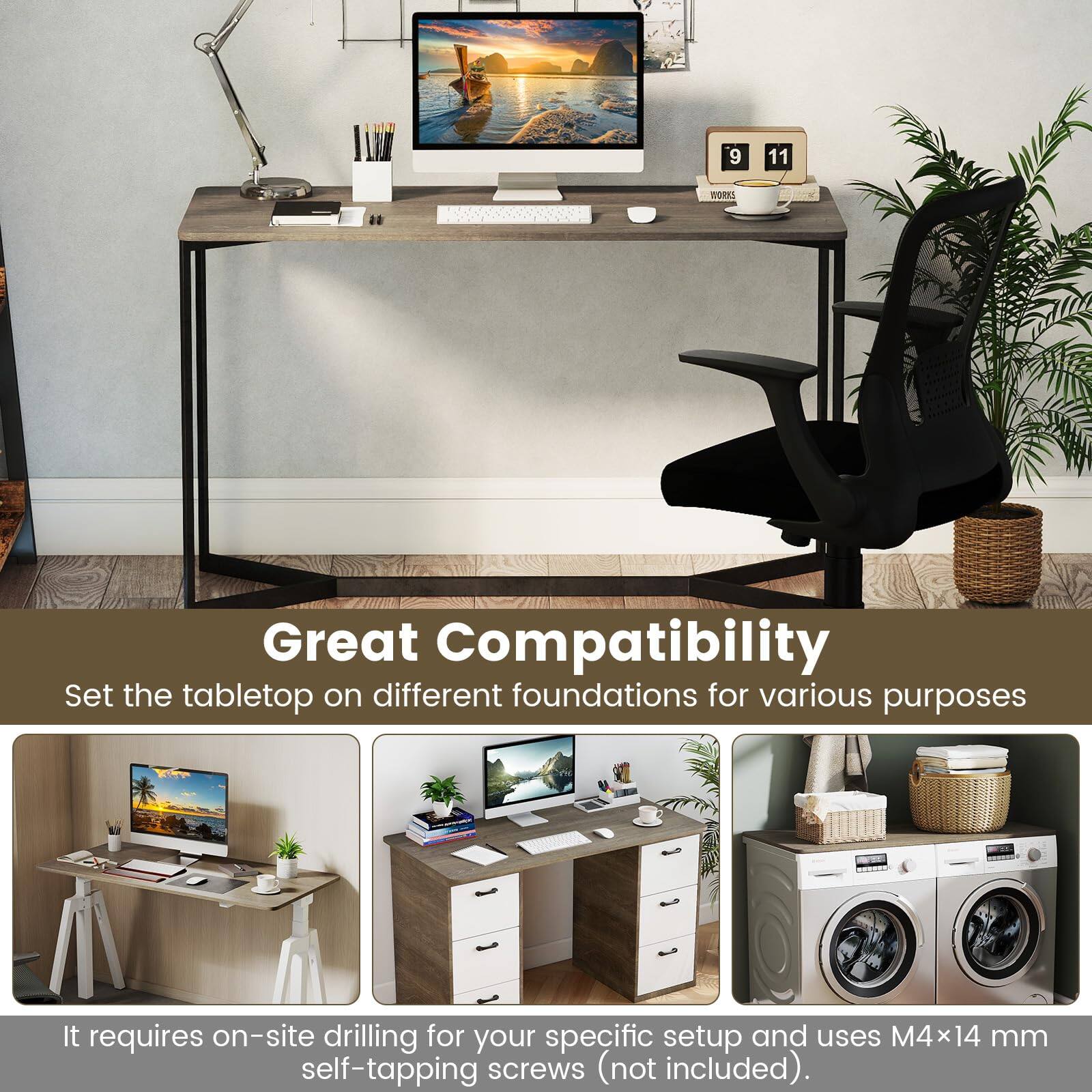 9 11 WORKS

Great Compatibility

Set the tabletop on different foundations for various purposes

It requires on-site drilling for your specific setup and uses M4x14 mm self-tapping screws (not included).