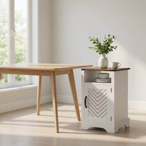 Left. LUCKY ONE - 16" Assembled Farmhouse Nightstand with Charging Station USB - White + Light Oak.