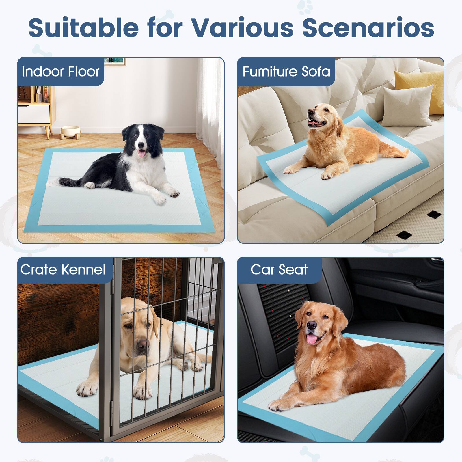 Suitable for Various Scenarios

- Indoor Floor
- Furniture Sofa
- Crate Kennel
- Car Seat