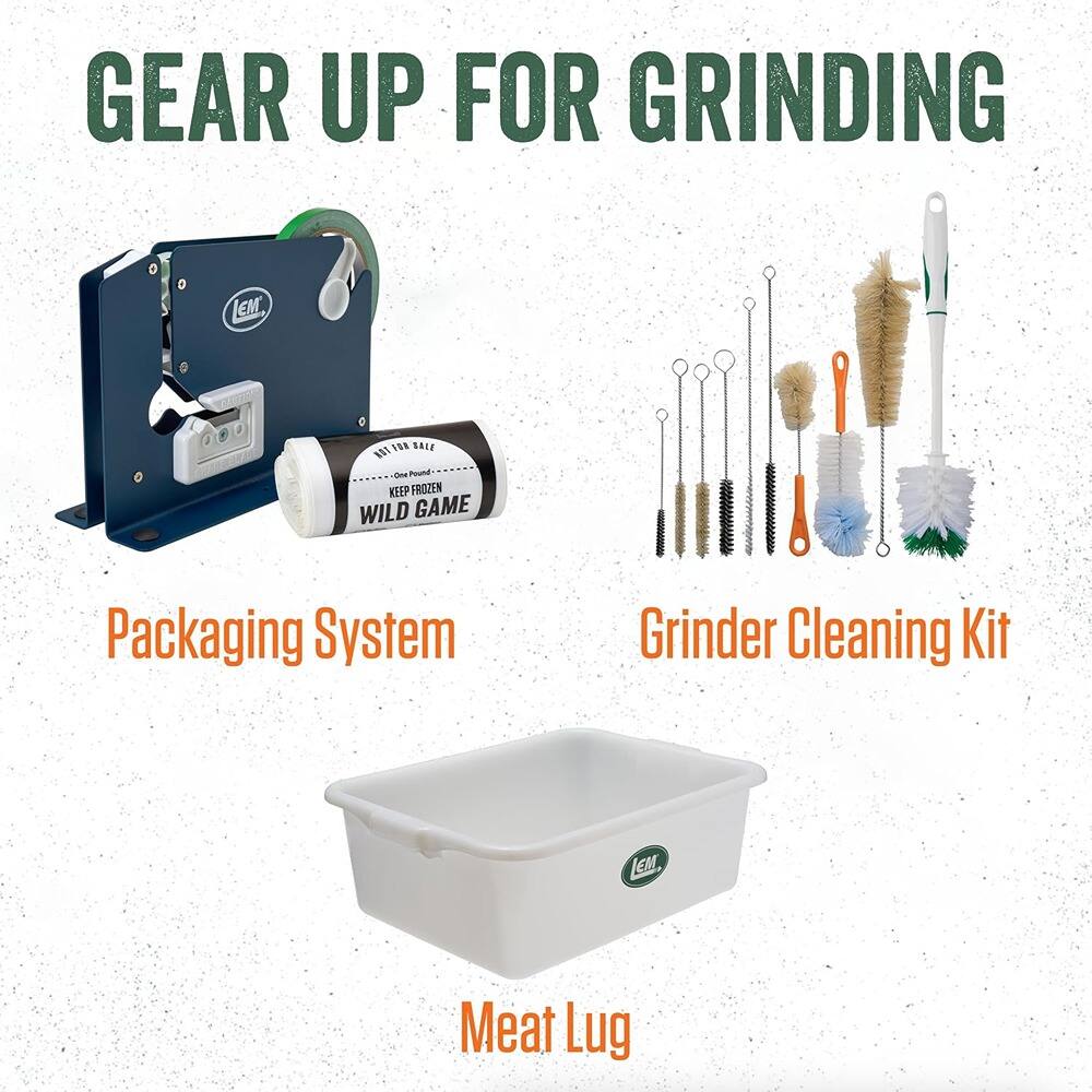 GEAR UP FOR GRINDING

Packaging System

Grinder Cleaning Kit

Meat Lug