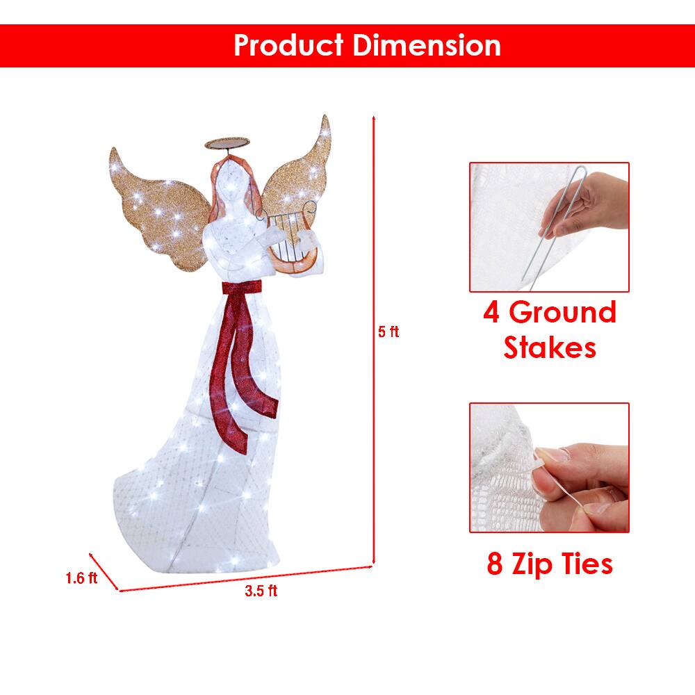 Product Dimension

- 5 ft
- 3.5 ft
- 1.6 ft

4 Ground Stakes

8 Zip Ties