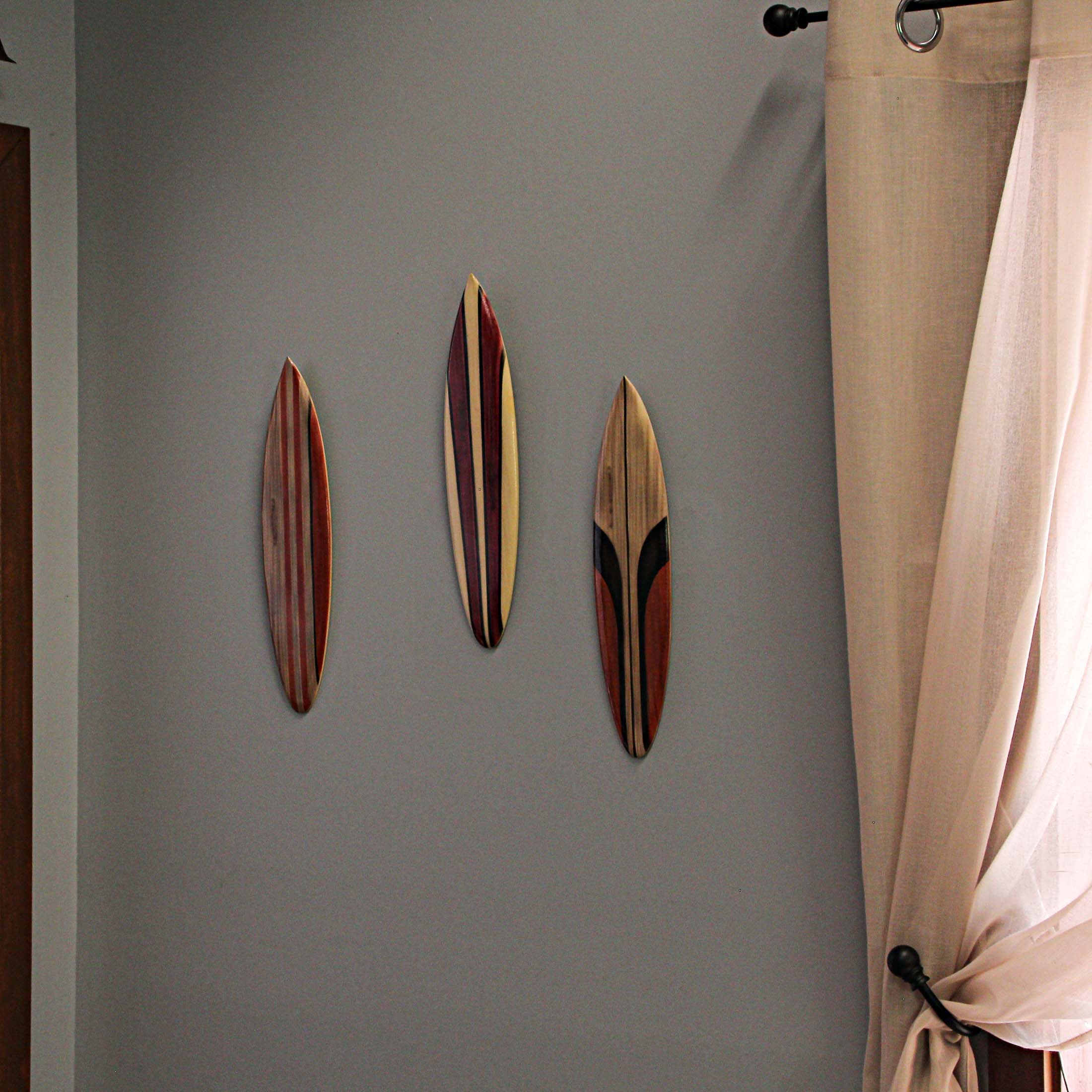 Alt View 4. Zeckos - Set of 6 Handcrafted Wood Surfboard Wall Sculptures Beach-Themed Home Decor - Multicolored.