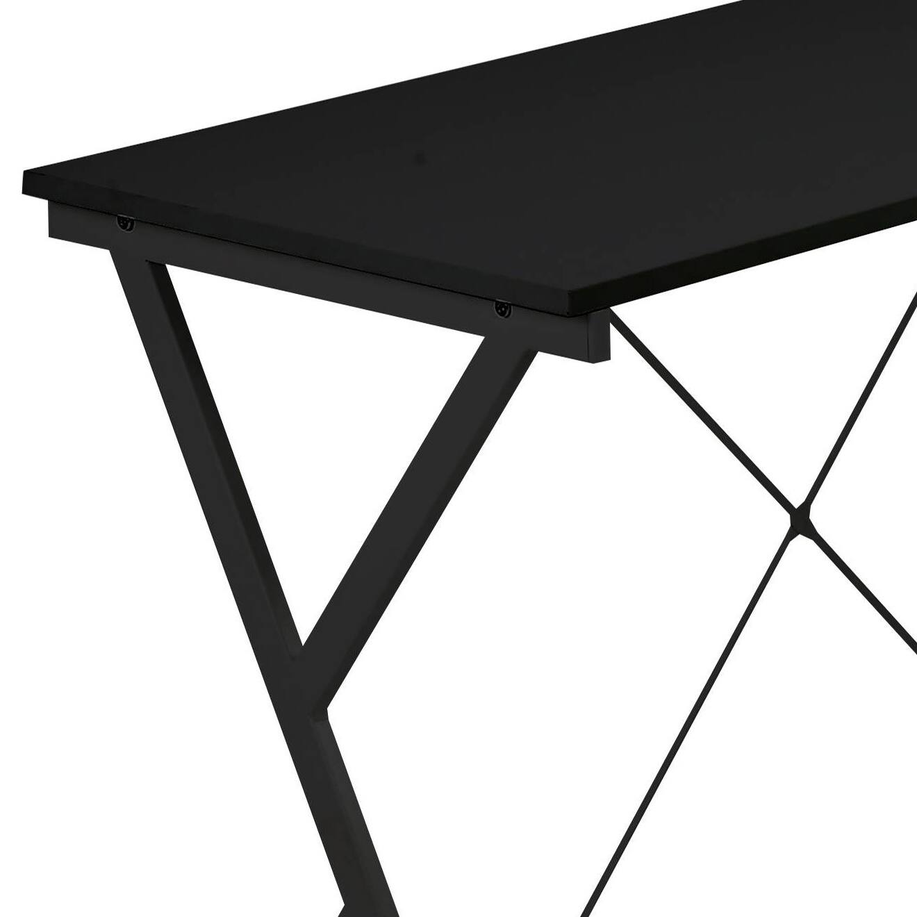 Back. TinyHomie - Black L-shaped Computer Desk with CPU Holder - Black.