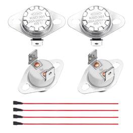 Unique Bargains - 2pcs KSD301 Thermostat 65°C/149°F 20A Normally Closed N.C Adjust Snap Disc Temp Switch with Terminal Wire Ceramic - Silver