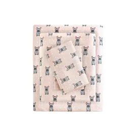 Gracie Mills - Persephone Cotton Flannel Sheet Set - Pink French Bulldog