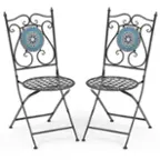 Front. Costway - Set of 2 Mosaic Chairs for Patio with Decorative Backrest Heavy-Duty Frame - Black.