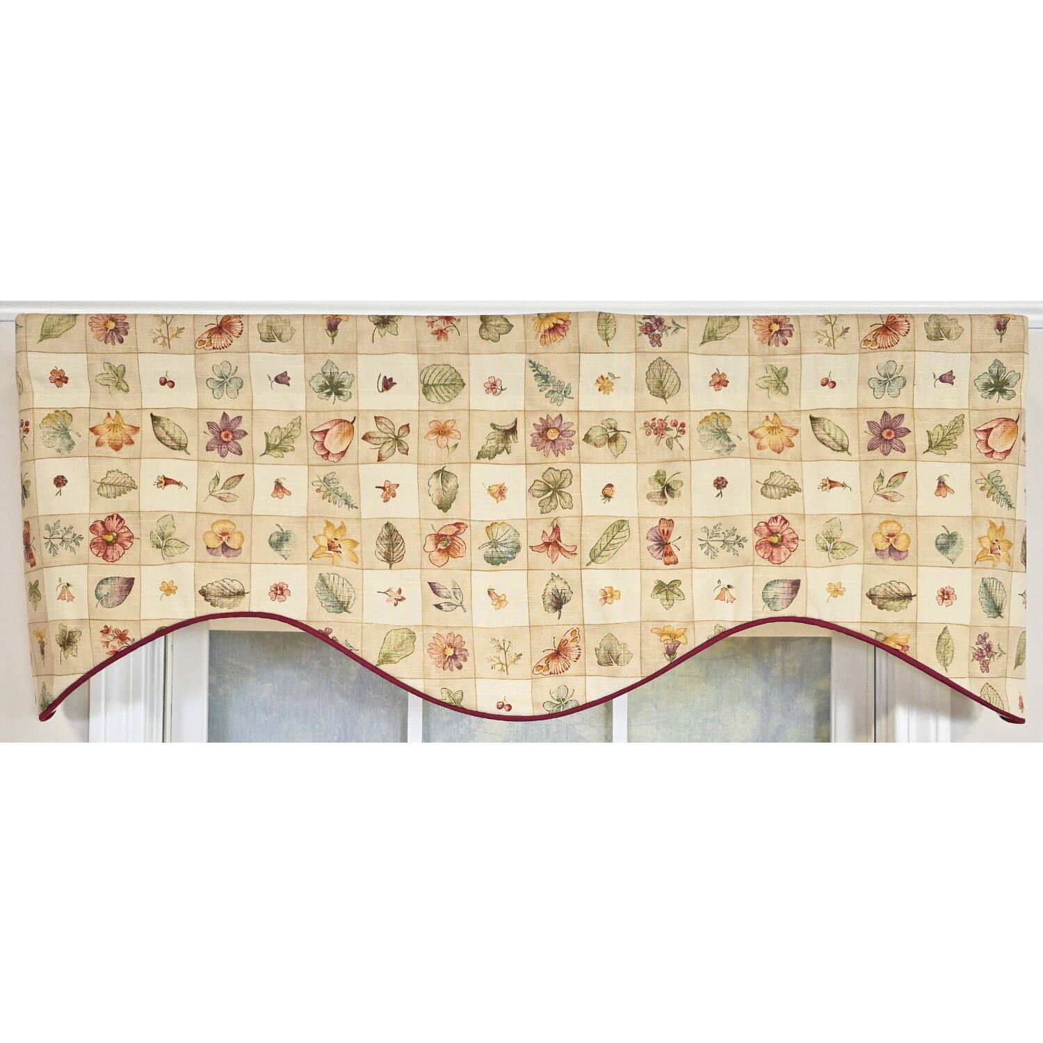 Left. RLF Home - RLF Home Botanical Cornice Valance - 100% Cotton with Ivory Lining 50" x 17"  Beige - Beige.