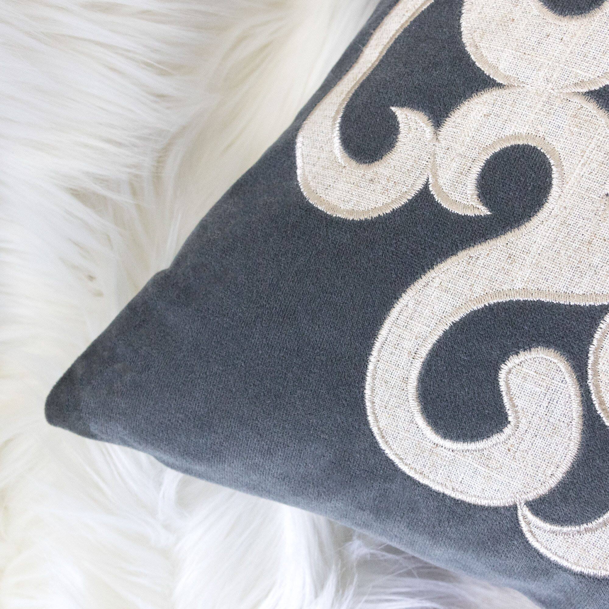 Left. LuXeo - Square Velvet Pillow Cover & Insert - GRAY.