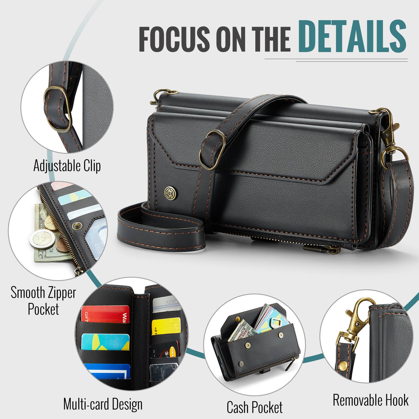 FOCUS ON THE DETAILS

Adjustable Clip

Smooth Zipper Pocket

Multi-card Design

Cash Pocket

Removable Hook