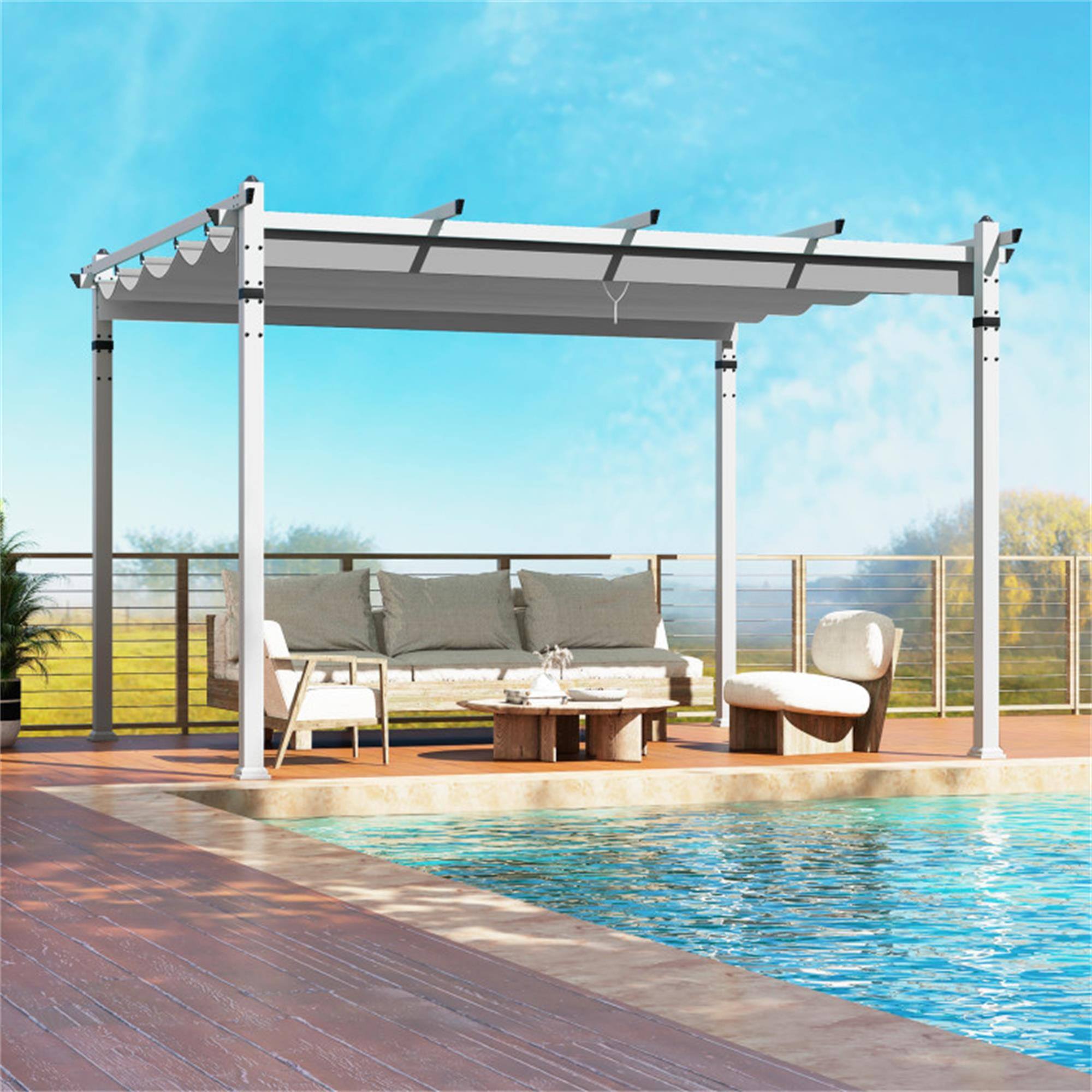 Alt View 2. Boyel Living - Gray 120-in L x 144-in W x 92.4-in H Outdoor Pergola with Retractable Canopy and Aluminum Frame Model BL-HYA1781HS.