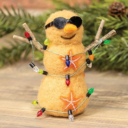 Angle. BreeBe - Beach Snowman Felted Ornament - Yellow.