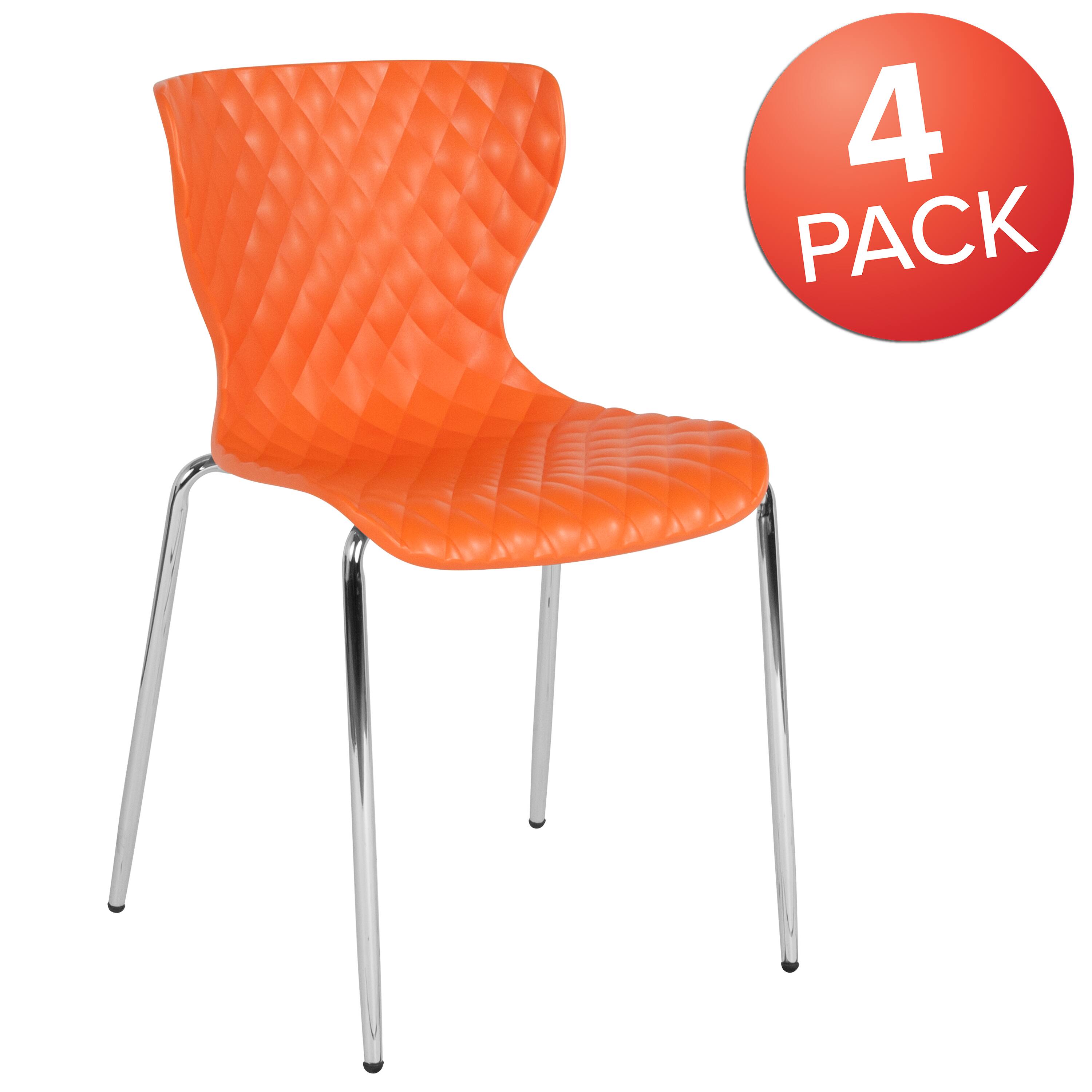 Alt View 1. Emma + Oliver - 4 Pack Contemporary Design Plastic Stack Chair - Orange.
