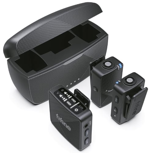 FIFINE - M9 Wireless Lavalier Microphone – 2-Pack Clip-On Lapel Mics with Charging Case for iPhone/Android/Camera