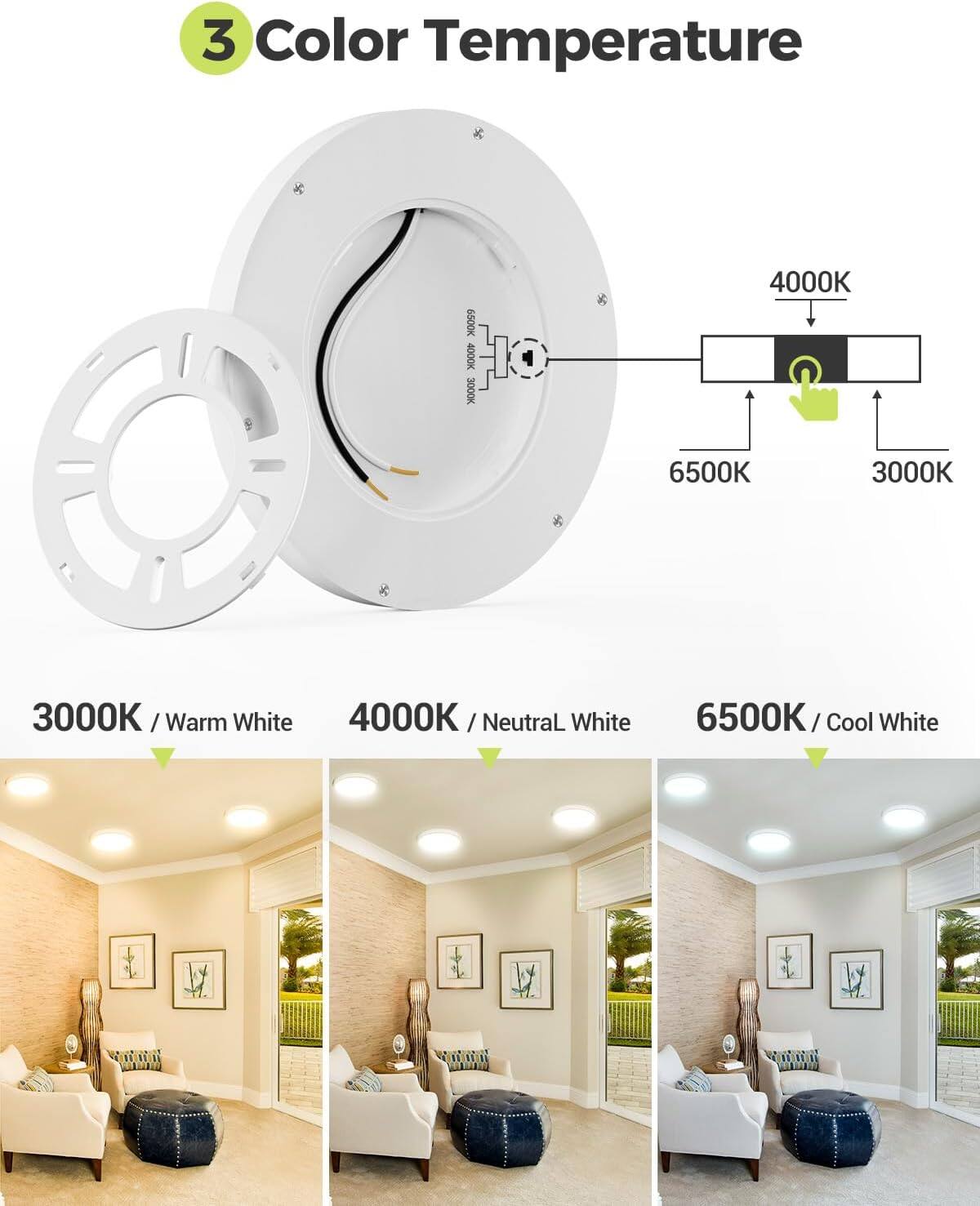Veranti Compact LED Flush Mount Ceiling Light, 1500 Lumens, 3 ...