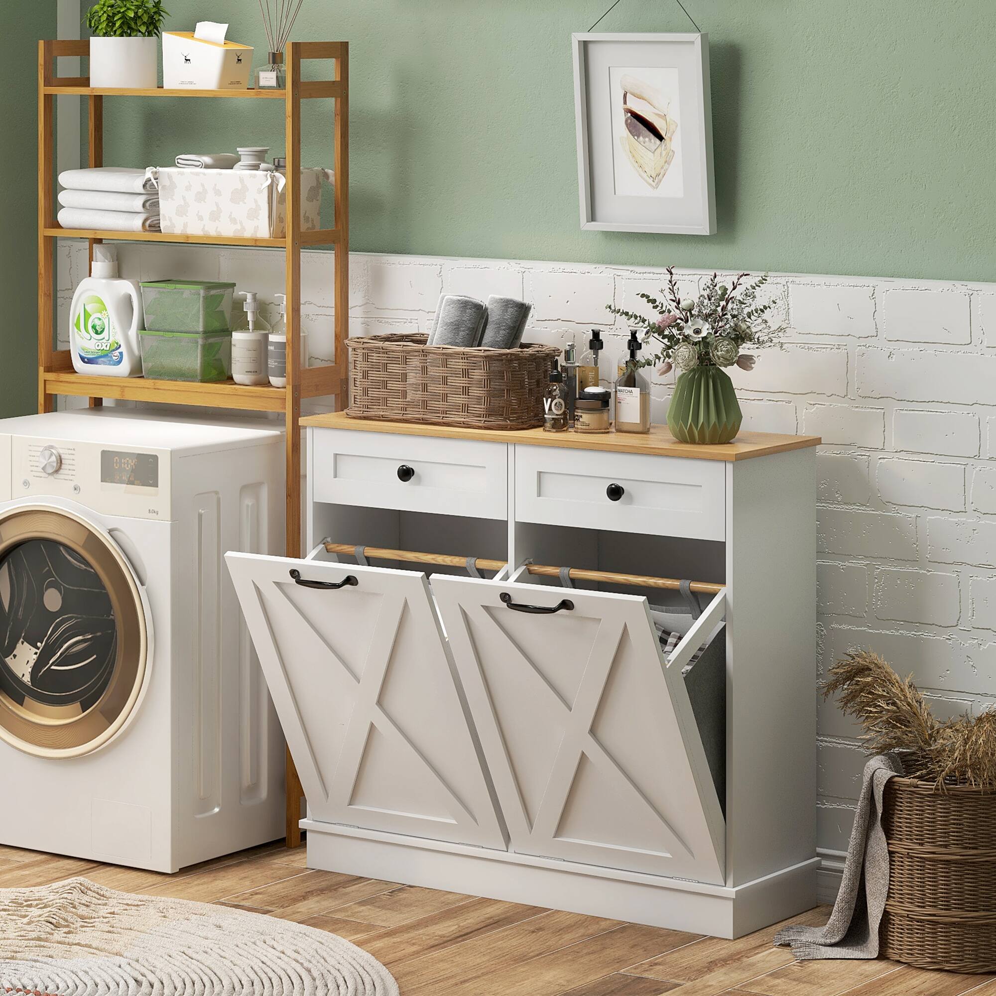 Alt View 1. Homcom - Out Laundry Hamper Cabinet - White.