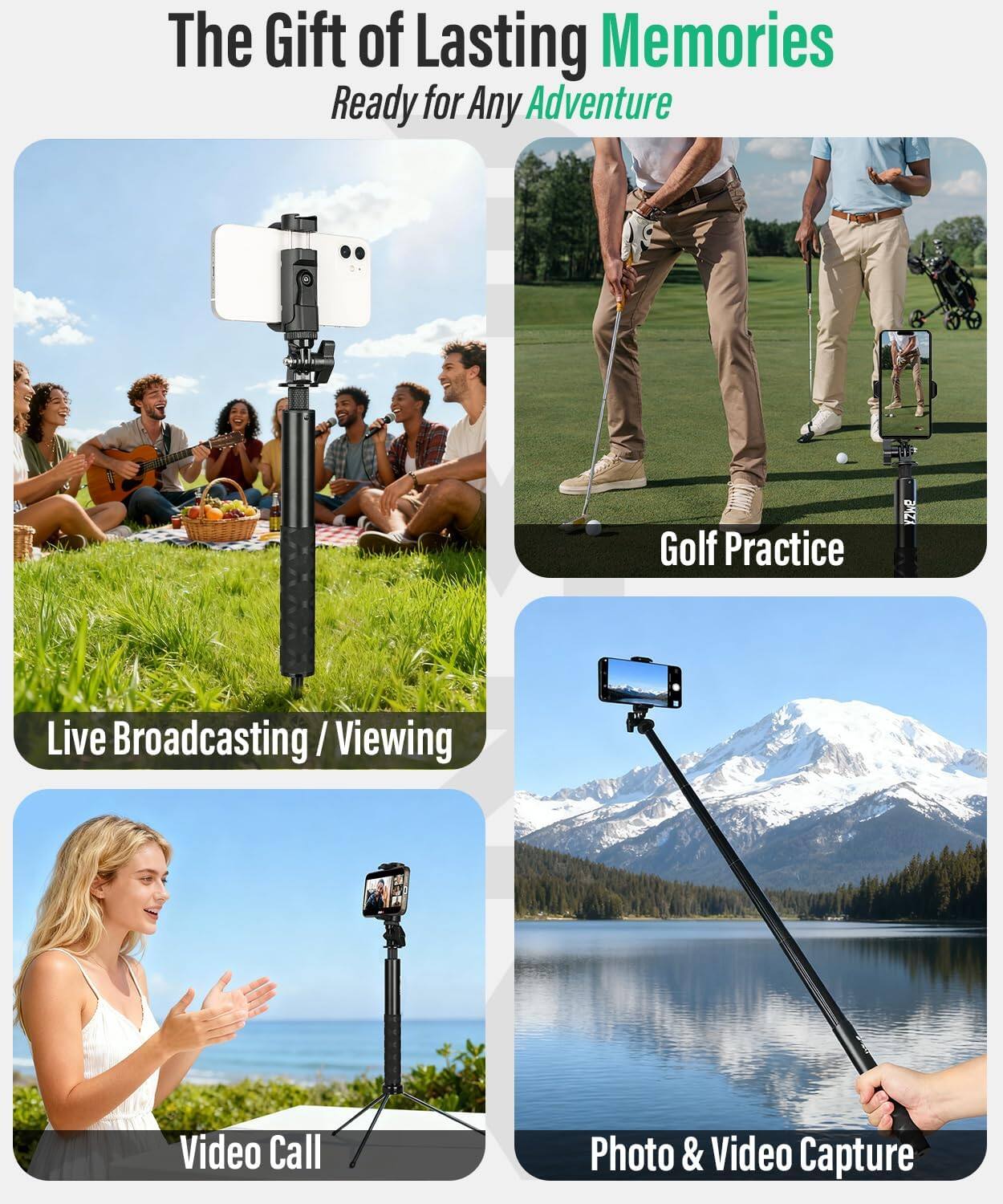 The Gift of Lasting Memories  
Ready for Any Adventure

- Live Broadcasting / Viewing
- Golf Practice
- Video Call
- Photo & Video Capture