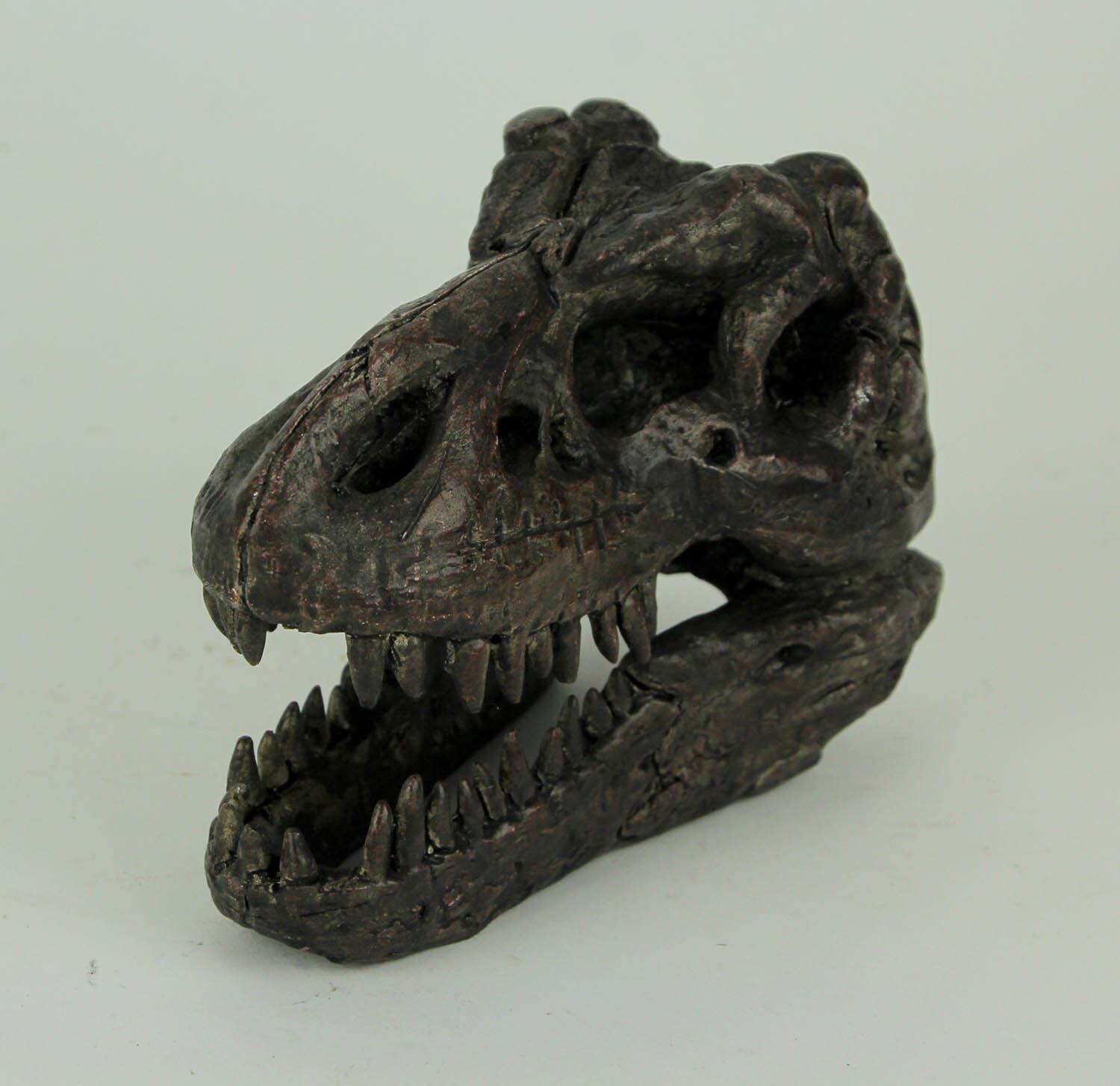 Alt View 1. Zeckos - Tyrannosaurus Rex Dinosaur Skull Fossil Statue Small - Brown.