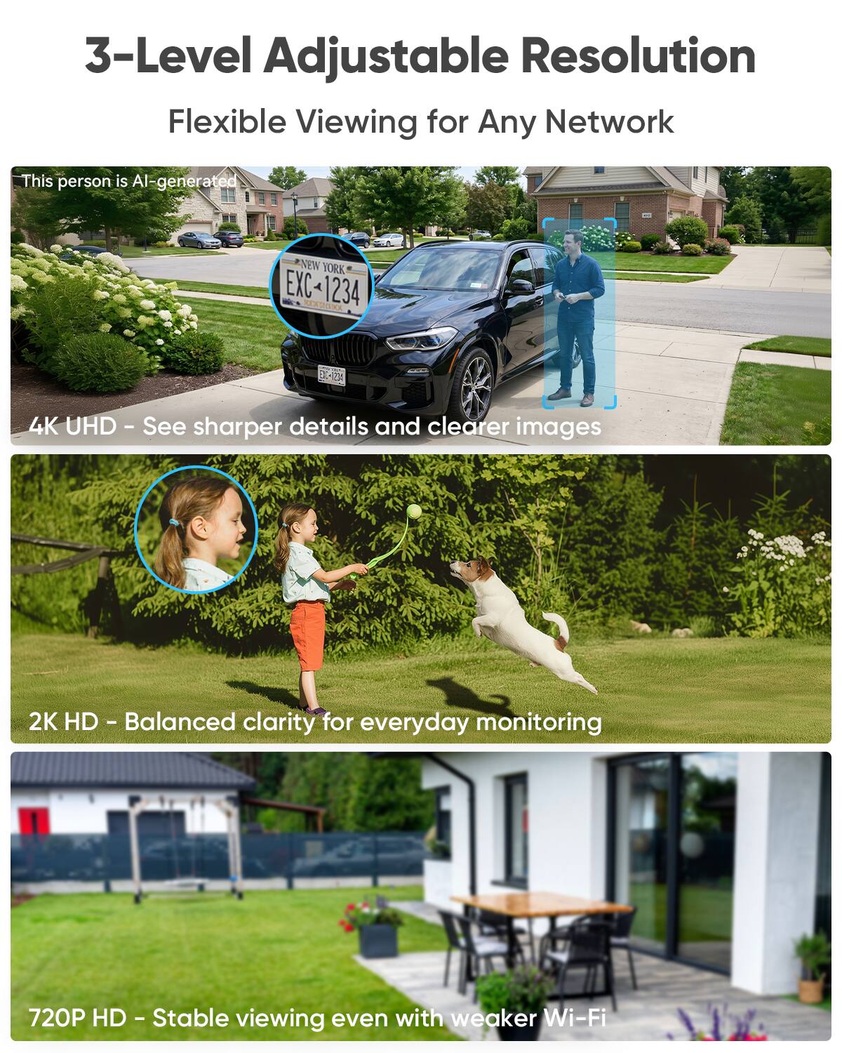 3-Level Adjustable Resolution Flexible Viewing for Any Network

This person is AI-generated

NEW YORK EXC 1234 MOCON TRICE
ESC -1234

4K UHD - See sharper details and clearer images

2K HD - Balanced clarity for everyday monitoring

720P HD - Stable viewing even with weaker Wi-Fi