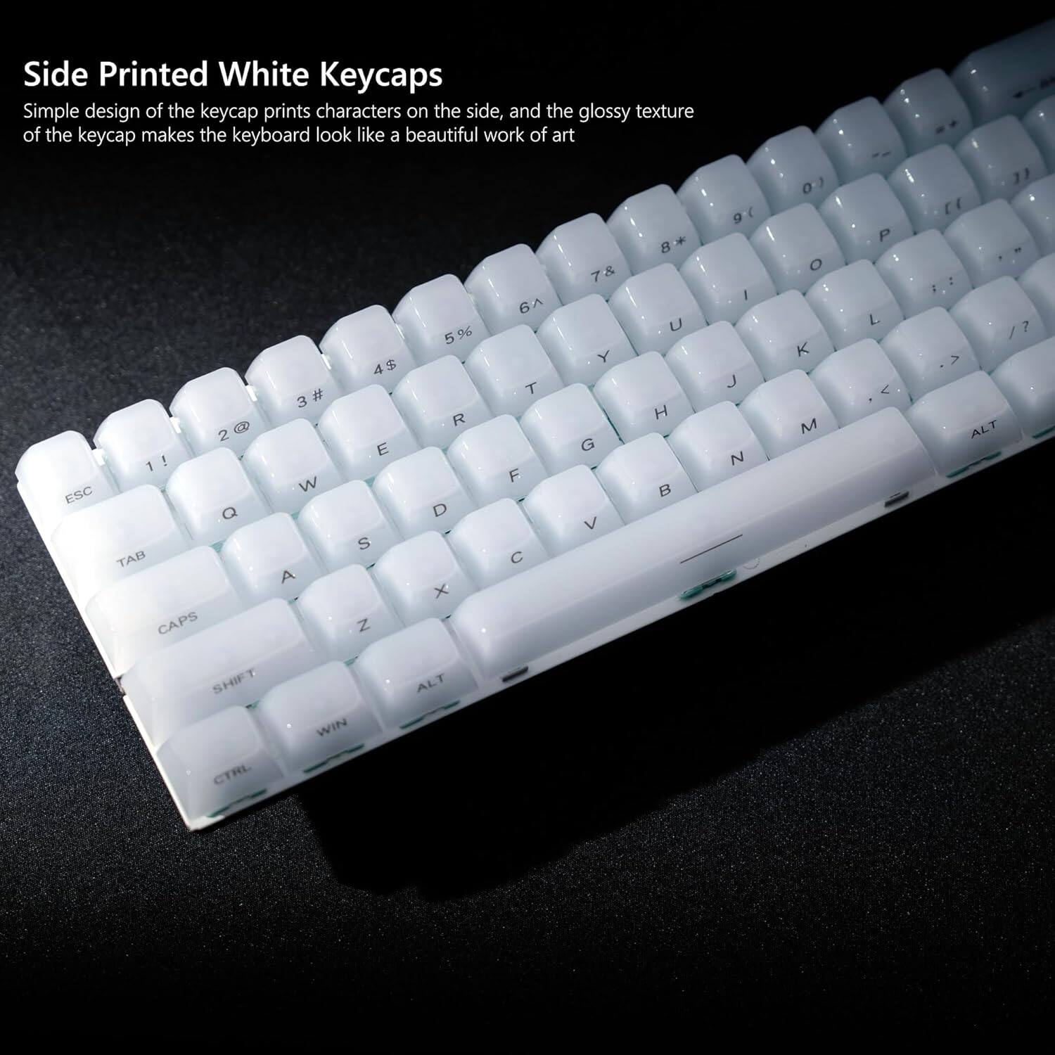 Side Printed White Keycaps

Simple design of the keycap prints characters on the side, and the glossy texture of the keycap makes the keyboard look like a beautiful work of art.

8 * 7 & 6 ( 5 % 4 $ 3 # 2 @ 1 ! Q W E R T Y U I O P
A S D F G H J K L Z X C V B N M