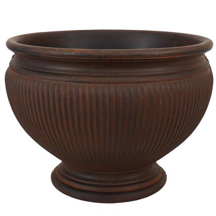 Front. Sunnydaze - 16 in Elizabeth Ribbed Urn Dual-Wall Polyresin Planter - Rust.